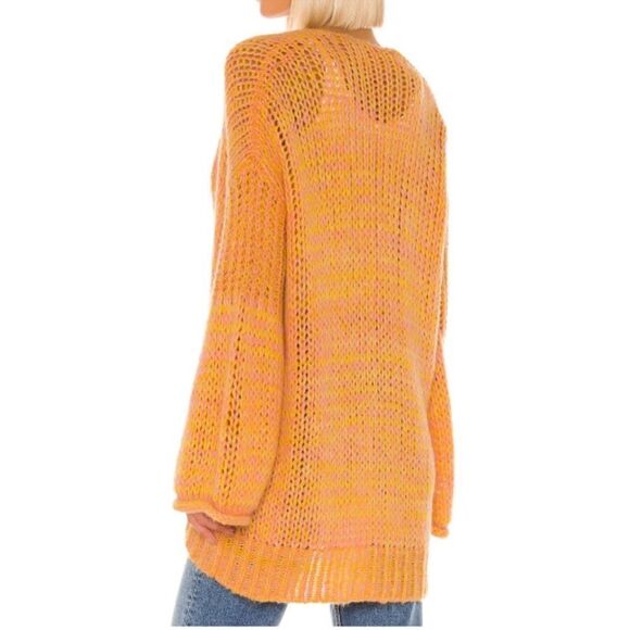 Free People Home Town Cardi Open Knit Yellow Combo Wool Alpaca Acrylic Blend New - Picture 6 of 6